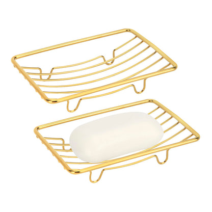 Snailhouse Soap Dishes, 2 Pack Self Draining Rustproof Stainless Steel Shower Bar Soap Dish Holder Tray Caddy Rack for Bathroom & Kitchen, Gold