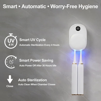UVaryone UV Toothbrush Sanitizer Holder Wall Mounted for Bathroom, Travel Toothbrush Case Design, Electric Toothbrush Holder with UVA+UVC Light & Fan Drying, USB Rechargeable Toothbrush Cleaner