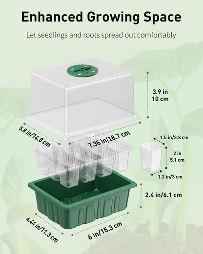Pawfly 6 Pack Seed Starter Kit, 72 Cells, Seed Starter Trays with Adjustable Grow Lights & 3.9" Humidity Domes, Indoor Seedling Starter Trays, Reusable Plant Germination Trays, Seed Starting Trays