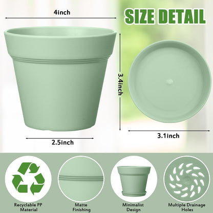 Mumufy 54 Pack 4 Inch Plant Pots Bulk Small Planter with Drainage Hole and Saucer Small Plastic Pots for Flowers Succulent Cactus and All House Indoor(Colorful)