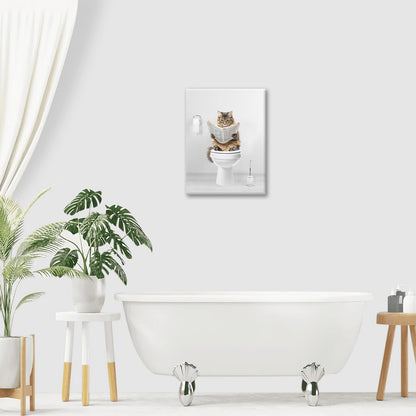 Cat Wall Art Funny Cat Bathtub Bathroom Pictures Wall Decor Canvas Prints Framed Artwork Paintings Office Home Decorations For Bathroom Bedroom Living Room 12"x16"