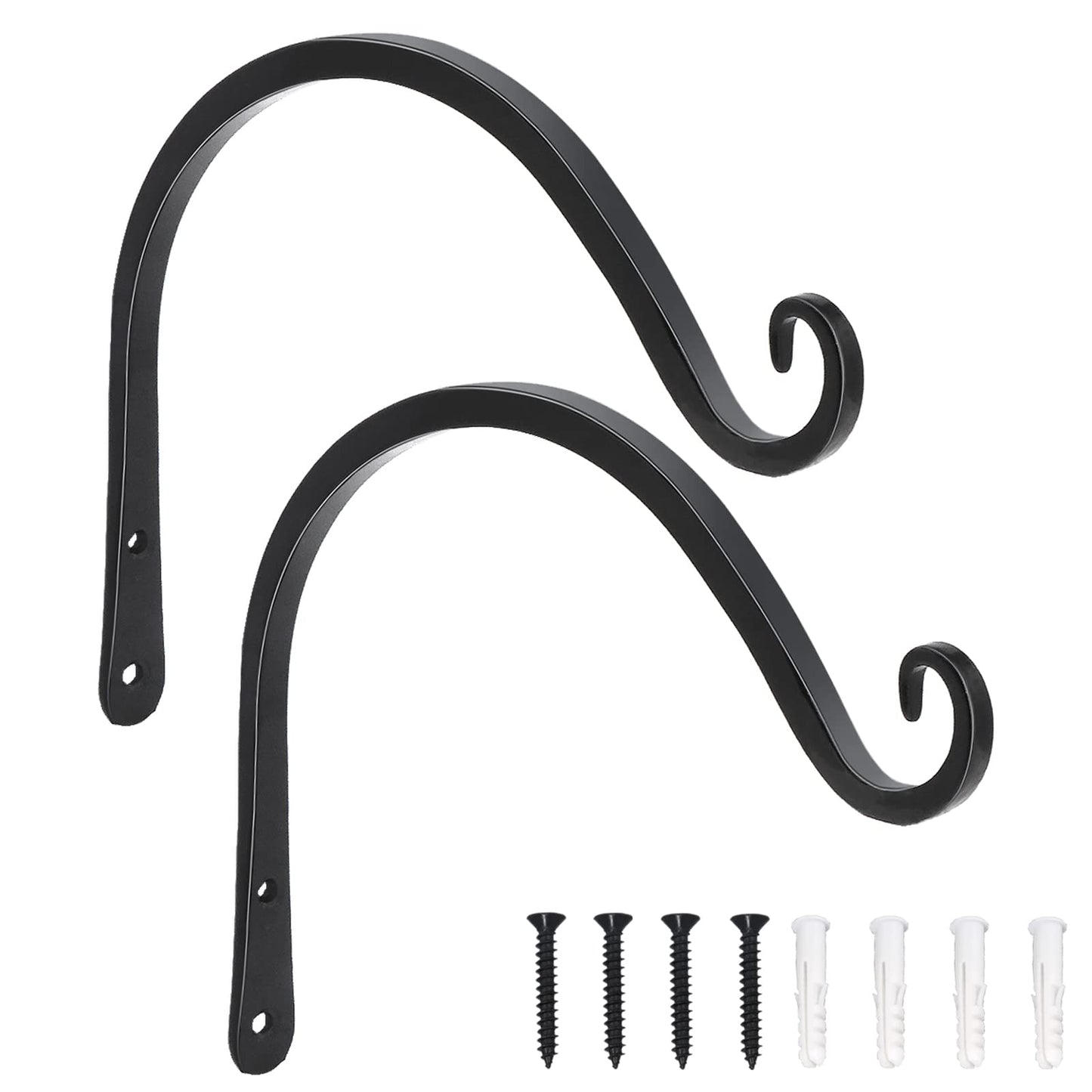 LOOGI Hanging Plant Bracket, Wall Hook Plant Hanger Decorative Hooks for Indoor Planter Lantern, Outdoor Bird Feeder Wind Chime, 2 Pack Black (8 Inch C)
