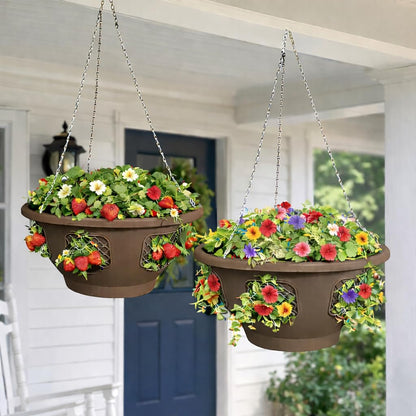 smart spring Ultimate Hanging Baskets - Strawberry, Tomato, Flower, and Herb Outdoor Planters - Use Garden Pots for Growing Plants Outside On A Deck, Fence, or Balcony (Mocha 2pk)