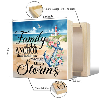 Sixrip Family Is The Anchor Wooden Box Sign, Funny Sea Anchor Home Desk Decor for Sailing Lover Dad Mom, Ocean Family Inspirational Wooden Box Sign Plaque For Shelf Bathroom Table Indoor