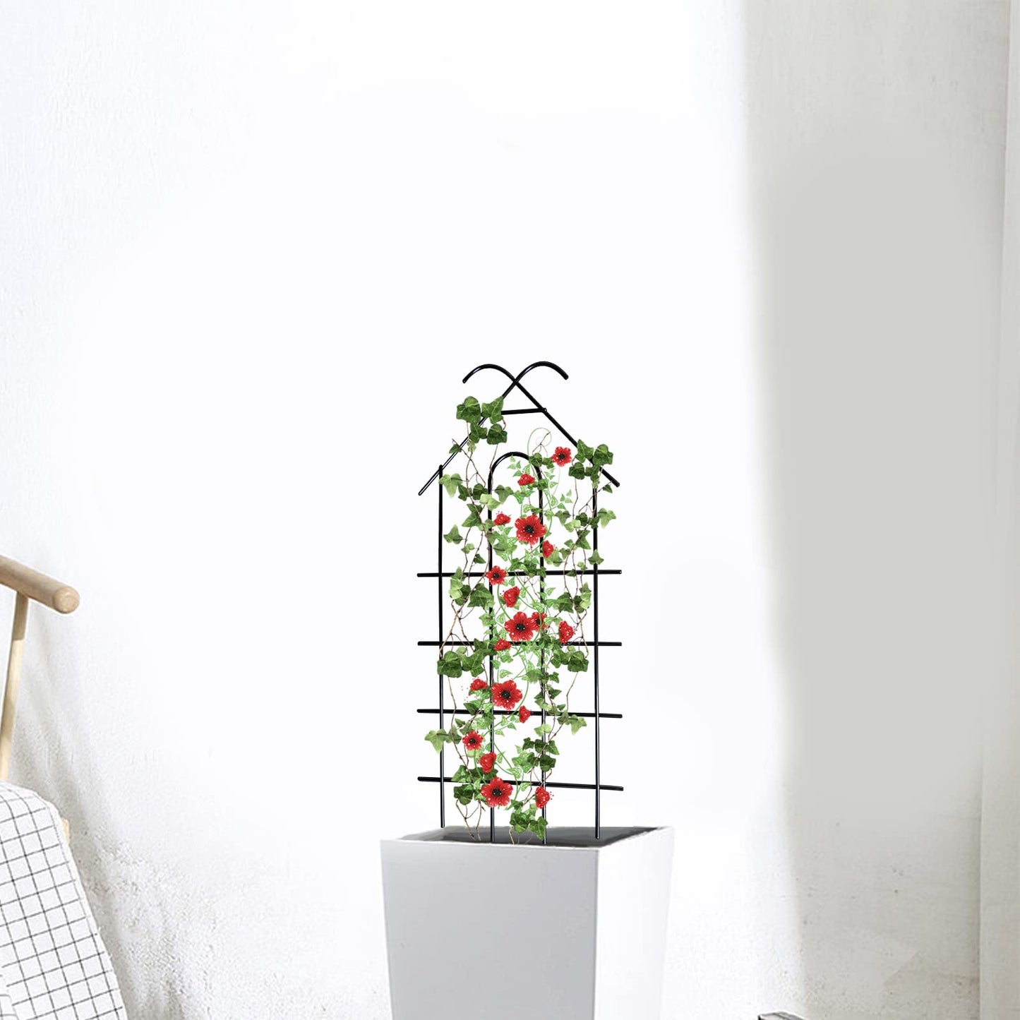 ARIFARO 24" Metal Garden Trellis for Climbing Plants, 4 Pack Plant Trellis for Potted Plants, Indoor Outdoor Black Trellis for Vines, Flowers, House Plants, 10" Wide