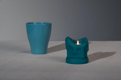ICNBUYS Handcrafted Tealight Candle Holder Designed as a Melting Candle; Handmade Tea Light Candle Holder; Bathroom, Living Room Mantel, Entryway, Buffet and Dining Table Decoration Peacock Blue