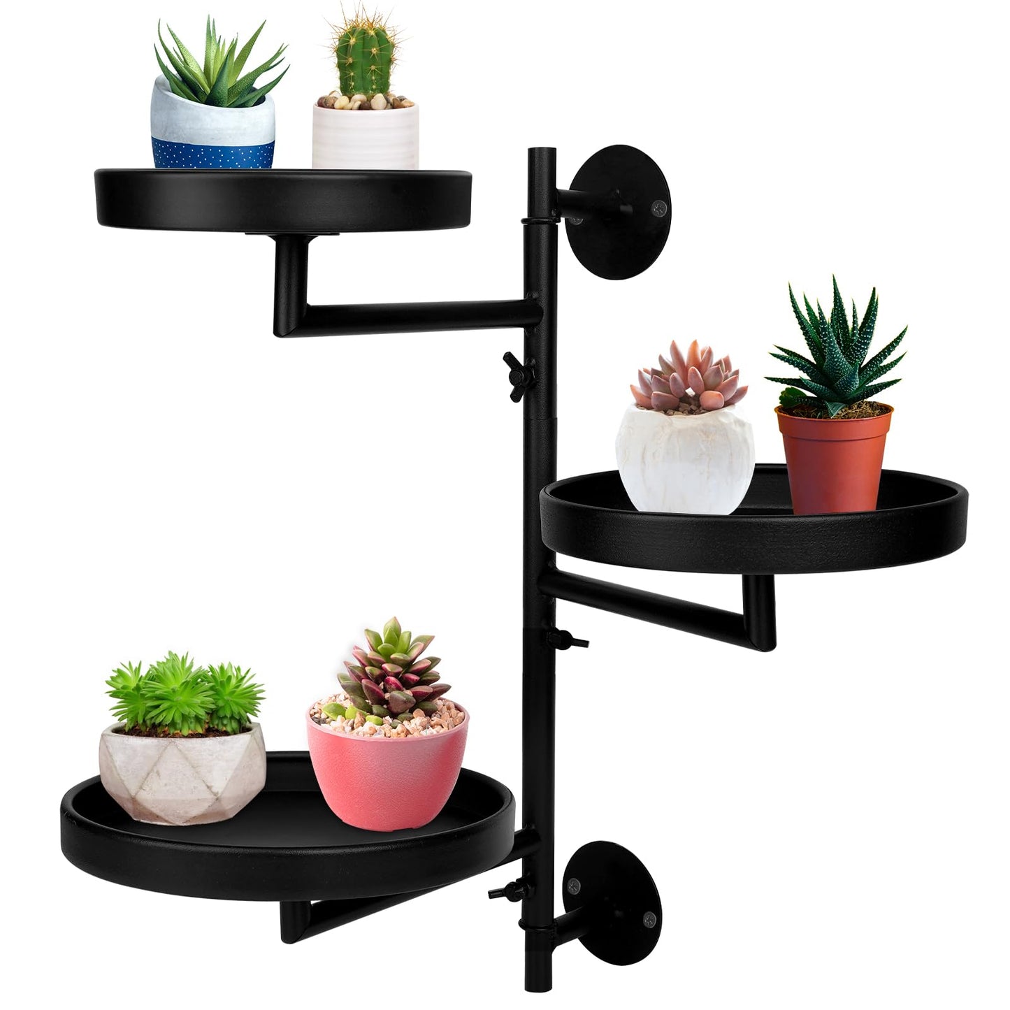 FAMIFAVOR Rotating Window Plant Shelves with Adjustable Knobs, 3 Tiers Metal Wall Shelf for Plants Indoor, Sturdy Hanging Plant Holder, Window Wall Decor & Gardening Gifts (Black)