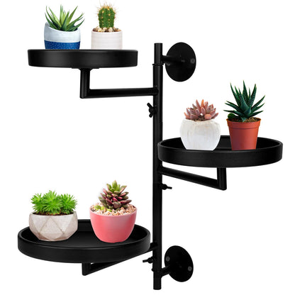 FAMIFAVOR Rotating Window Plant Shelves with Adjustable Knobs, 3 Tiers Metal Wall Shelf for Plants Indoor, Sturdy Hanging Plant Holder, Window Wall Decor & Gardening Gifts (Black)