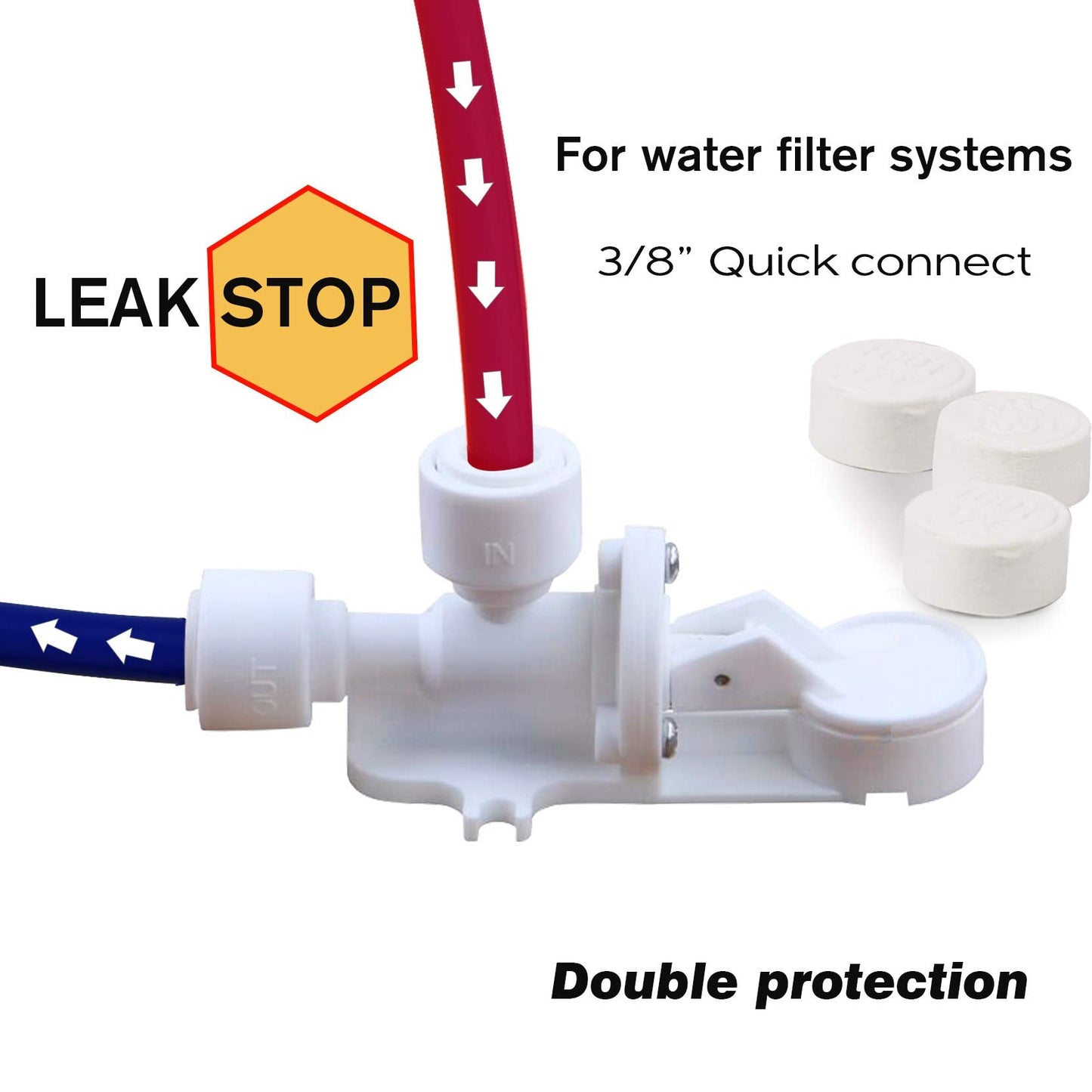 Frizzlife LSV02 Leak Stop Valve for PD600 Undersink Reverse Osmosis - 3/8' Quick Connect Leak Detector, Automatic Water Shut Off Protection (Pack of 4)