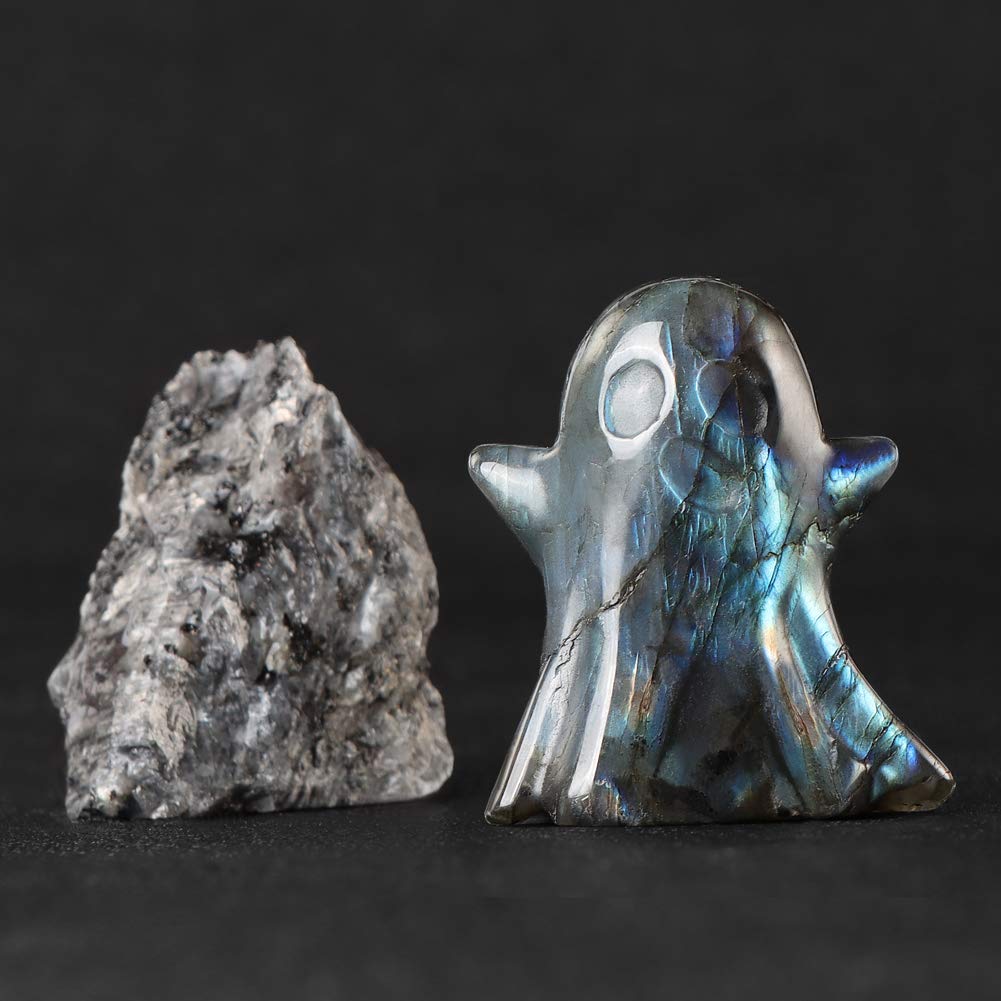 Artistone 2" Crystal Ghost Figurine Natural Labradorite Gemstone Hand Carved Statue for Halloween Decorations Home Deco Desk Decoration