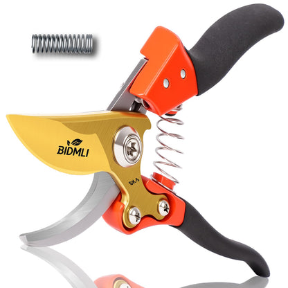 Heavy Duty Pruning Shears，Garden Scissors & Clippers with Red-BIDMLI 8.66" SK5 Steel Blades & Aluminum Alloy Handles, Tree Branch Cutter, Ideal for Thick Branches, Dry Twigs, Flower Pruning Tool.