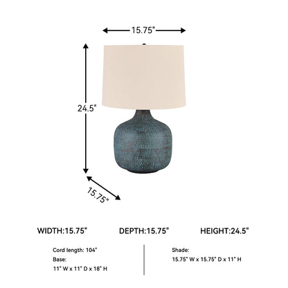 Signature Design by Ashley Malthace 24.5" Metal Accent Table Lamp, Beige, Copper, Blue & Bronze