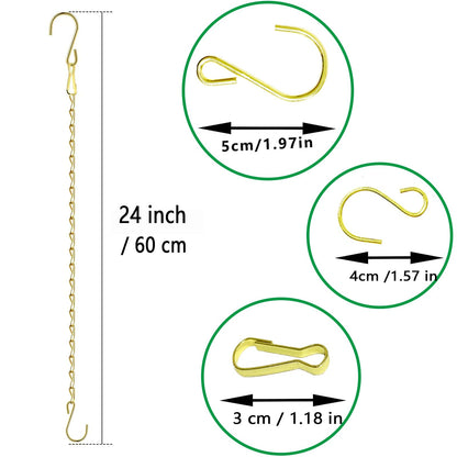 RIFNY Gold Chain for Hanging Plants, 24 Inch Small Plant Chains for Hanging Baskets Kits with Hooks for Bird Feeders Planters Billboards Lanterns Wind Chimes Ornaments Outdoor/Indoor Use (10 PCS)
