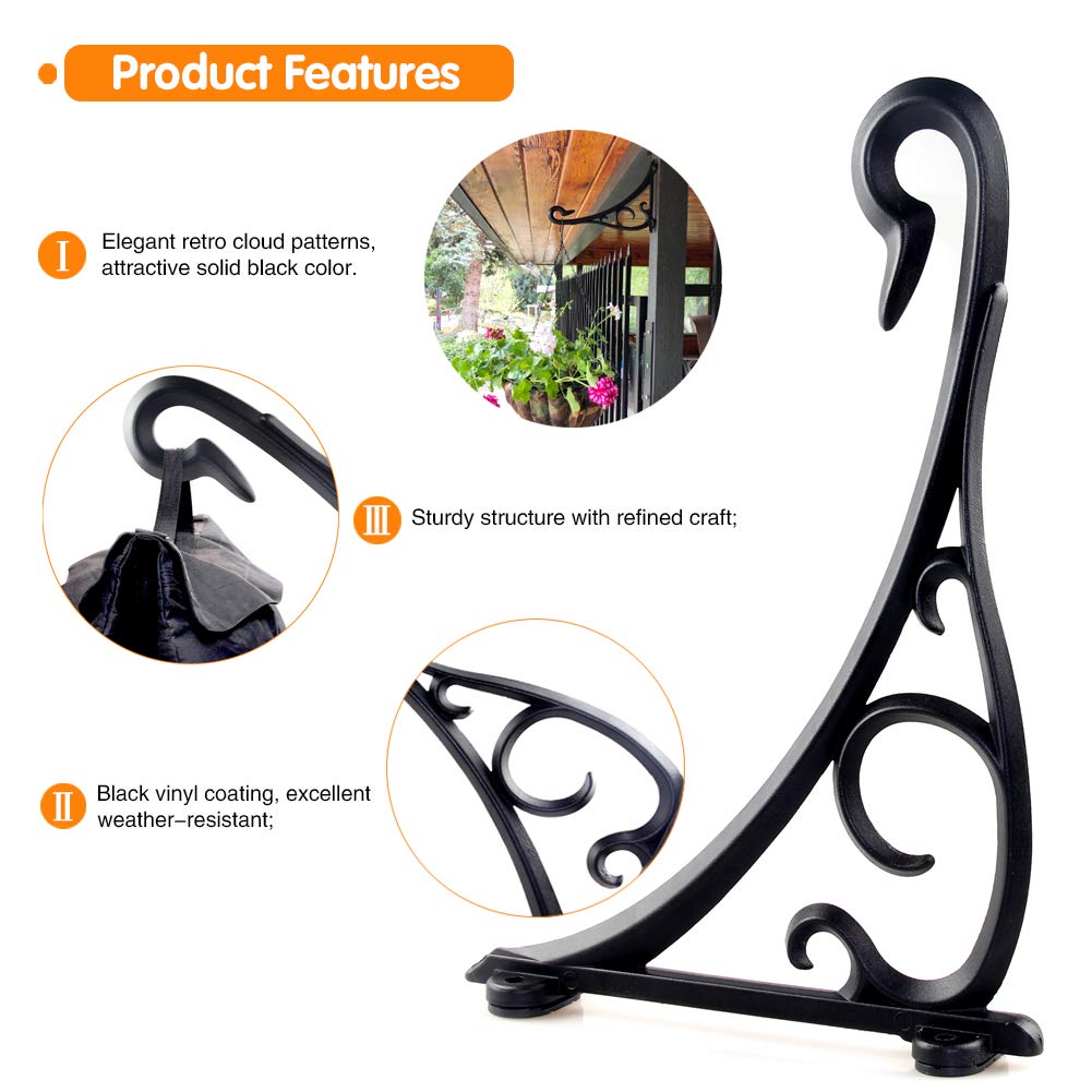 KABB Plant Hanging Bracket, Hand Forged Heavy Duty Black Iron Art Plant Hanging Hooks, Durable Rust-Resistant Wall Brackets for Planter Bird Feeder Lanterns Wind Chimes with Screws (2 Pack)