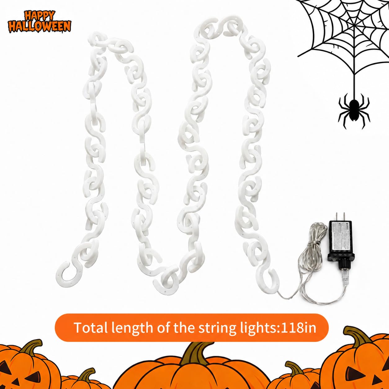 amadecohome 10 ft Halloween Chain Lights Outdoor, Waterproof Orange Purple Plastic String Lights with 8 Lighting Modes and Timer, Halloween Decoration for Skeleton Dog, Spooky, Creepy Costumes Party