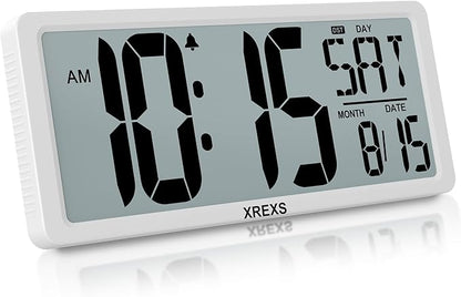 XREXS Large Digital Wall Clock, Electronic Alarm Clocks for Bedroom, Count Up & Down Timer, Battery Operated 14.17 Inch Large LCD Screen with Time/Date/Temperature Display