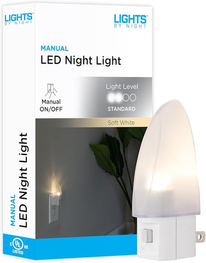 Lights by Night Plug in Night Light with Manual On Off Switch, Traditional Nightlight Plug into Wall, Warm White, Bedroom, Bathroom, Nursery, Hallway, Kitchen, UL Safety Listed, 11140