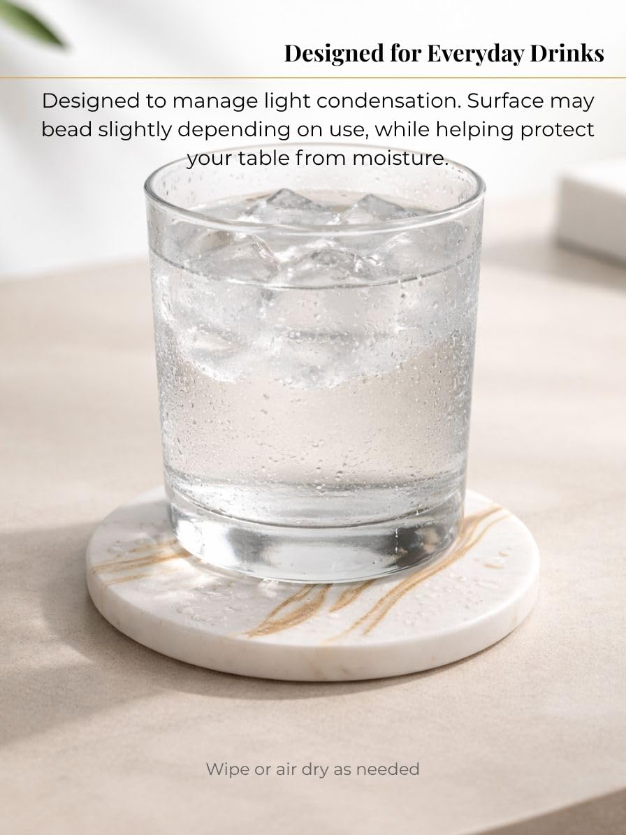 Zelora Absorbent Stone Coasters Set of 6 with Holder – Diatomite Drink Coasters for Cups & Table Protection, Modern Coffee Table, Office Desk & Bar Decor, Outdoor Patio Use, Gift-Ready
