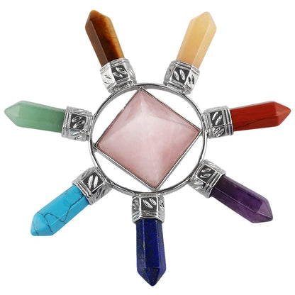 Rockcloud Pyramid & 7 Chakra Points Energy Generator,Reiki Healing Crystal Stone,Rose Quartz
