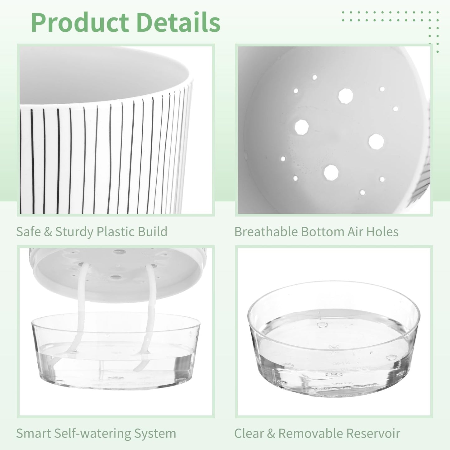 NIMBLOOM 6 Pcs Self-Watering Plant Pots, Plastic Flower Pots with Wick Rope & Reservoir for Indoor Plants, African Violet Planters for Desk, Windowsill, Garden
