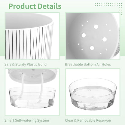 NIMBLOOM 6 Pcs Self-Watering Plant Pots, Plastic Flower Pots with Wick Rope & Reservoir for Indoor Plants, African Violet Planters for Desk, Windowsill, Garden