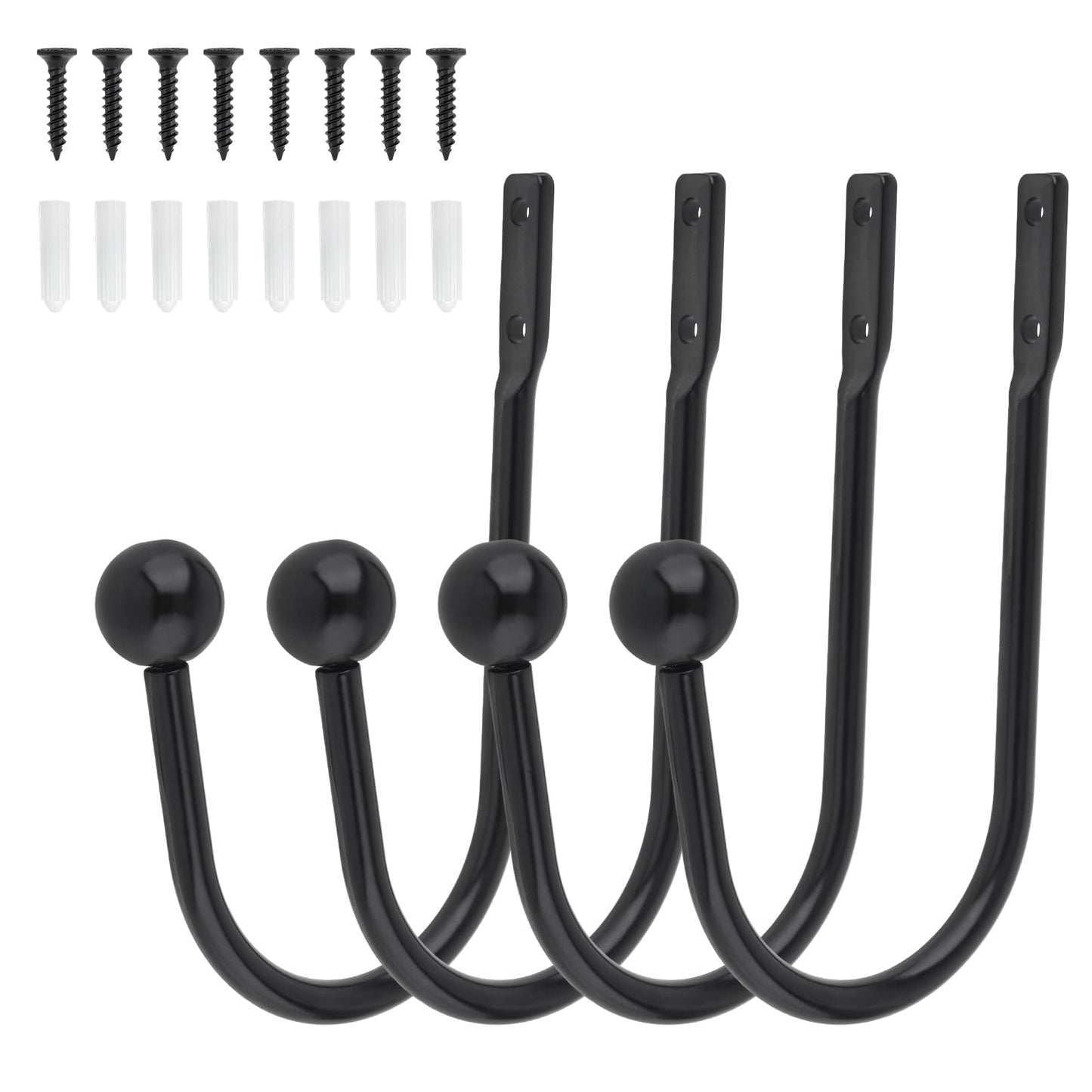 Curtain Holdbacks 4 Pack,Wall Mounted Black Window Curtain Hooks for Wall