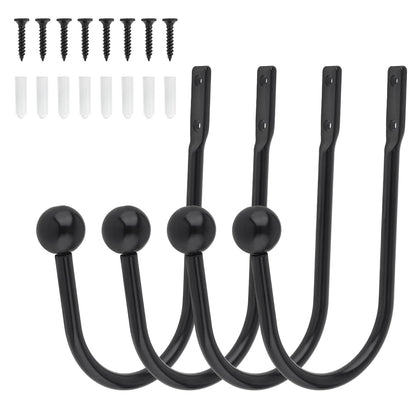 Curtain Holdbacks 4 Pack,Wall Mounted Black Window Curtain Hooks for Wall
