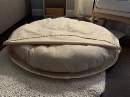 Natural 100% Cotton Canvas Round Dog Bed Cover Eco Friendly Durable Pet Bedding Dog Cushion Covers with Zippers Machine Washable Covers (Beige, Small 24 Inches)