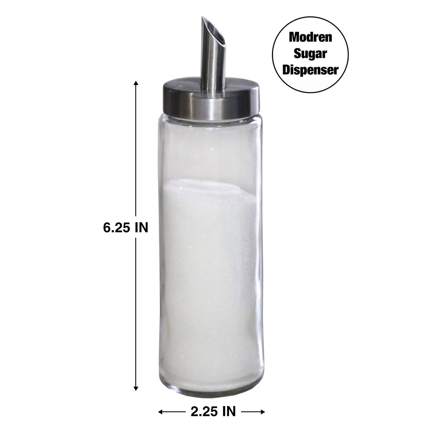 Neat Pour Sugar Dispenser, Shaker & Pourer - MODERN STYLE Brushed Nickel with Stainless Steel Lid, Dishwasher Safe for Sugar, Salt, Cocoa, Sprinkles. 8.4oz for coffee, tea, and baking (Pack of 2)