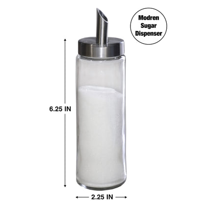 Neat Pour Sugar Dispenser, Shaker & Pourer - MODERN STYLE Brushed Nickel with Stainless Steel Lid, Dishwasher Safe for Sugar, Salt, Cocoa, Sprinkles. 8.4oz for coffee, tea, and baking (Pack of 2)