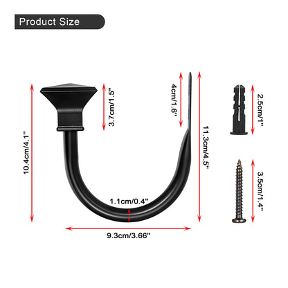 Sumnacon Set of 4 Curtain Holdbacks, Wall Mounted Aluminum Alloy Window Drapery Tiebacks for Bedroom, Livingroom Office Come with Screws, Black