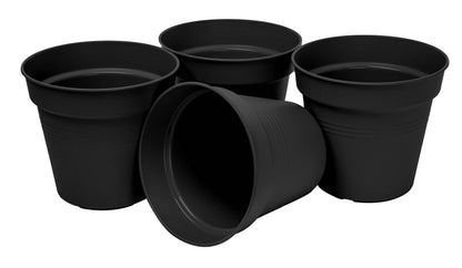 Mintra Garden Pots, 4 Pack Bulk Plastic Plant Pots with Drainage Tray, Round Indoor & Outdoor Decorative Planters with Drain Holes for Flowers, Herbs & Plants, 19cm Diameter – Black, 7.5 in