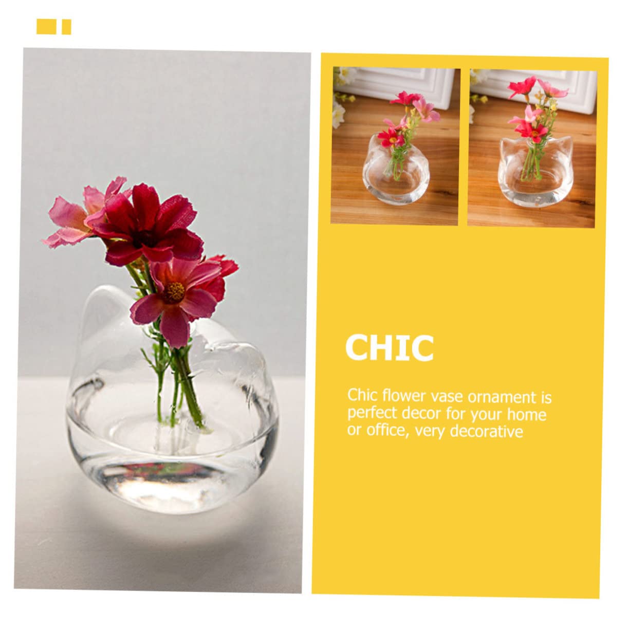 PRETYZOOM 2pcs Cat Shaped Glass Vase Hydroponic Plant Holder for Home Decor Cute Pink Cat Design Terrarium Container