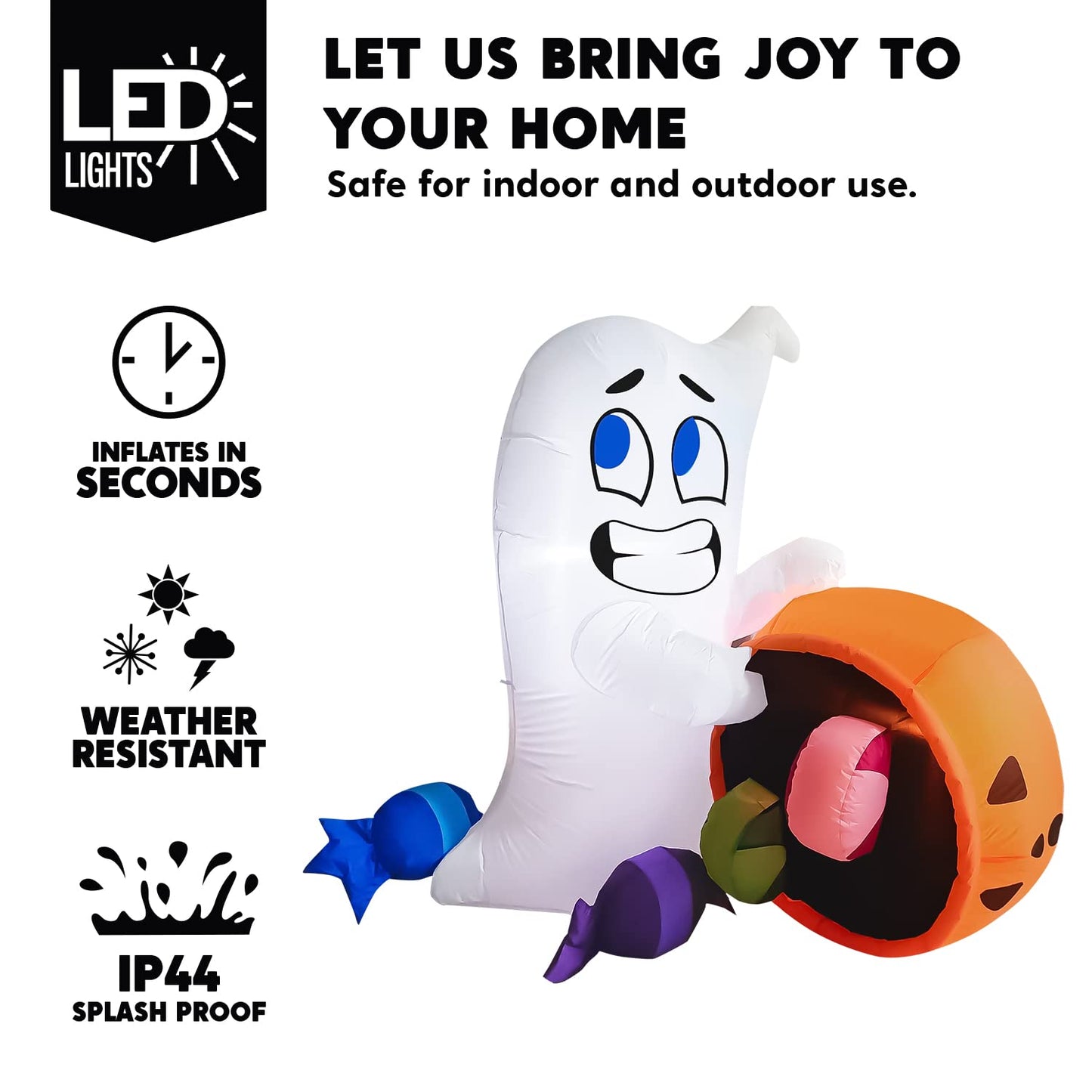 Joiedomi 5 FT Tall Halloween Inflatable Outdoor Decorations, Halloween Ghost Blow Up Yard Decorations, Inflatable Ghost with Candy Pumpkin Cauldron for Garden Decoration