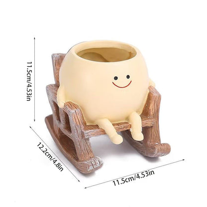 JaeyiTfu Rocking Chair Resin Planter - Cute Plant Pot - with Drainage Hole - Smiley Succulent Pot - for Garden - Lawn - Patio Indoor and Outdoor Use