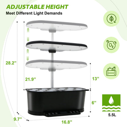 EAGLE PEAK 15 Pods Hydroponics Growing System with WiFi, 5.5 L Water Tank, Smart Indoor Plants Germination Kit with LED Grow Light, Pump System, Adjustable Height for Home Kitchen Gardening, Black