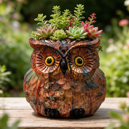 Owl Planter, Owl Plant Pot, Bird Figurine Flower Pots with Drainage for Succulent Cactus Small Herbs, Unique Makeup Brush Holder, Farmhouse Animal Statue for Home Office Decor, Garden Gifts for Women