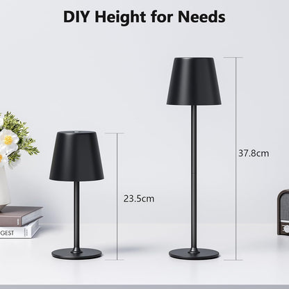 Holyask Cordless LED Table Lamp, Touch Dimmable Bedside Night Light, Rechargeable USB, Full Metal Body, Dual Battery, IP54 Waterproof – Black