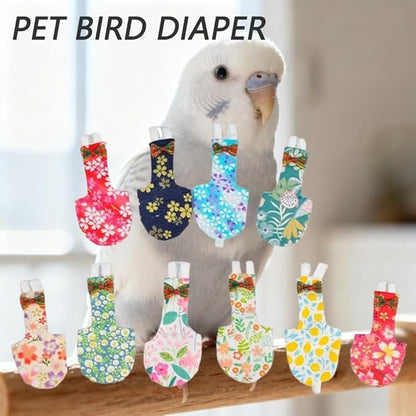 5pcs Bird Diaper Cute Printed Parrot Flight Suit Parrot Nappy Reusable Pigeon Pants Cockatiel Clothes for Parakeet Mini Macaw Budgie Canary for Indoor Outdoor - color2 L