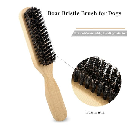 Soft Boar Bristle Dog Brush for Short Haired Dogs - Made of Bamboo, Gentle Deshedding & Grooming Tool, Ideal Dog Hair Brush for Pets, Dog Brushes for Grooming and Shedding （Large）