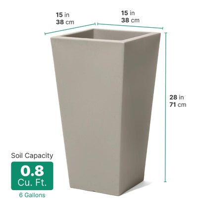 Step2 Tremont Tall Square Tapered Planter, 28", Indoor/Outdoor Plants, Efficient Drainage, Durable Resin, Concrete