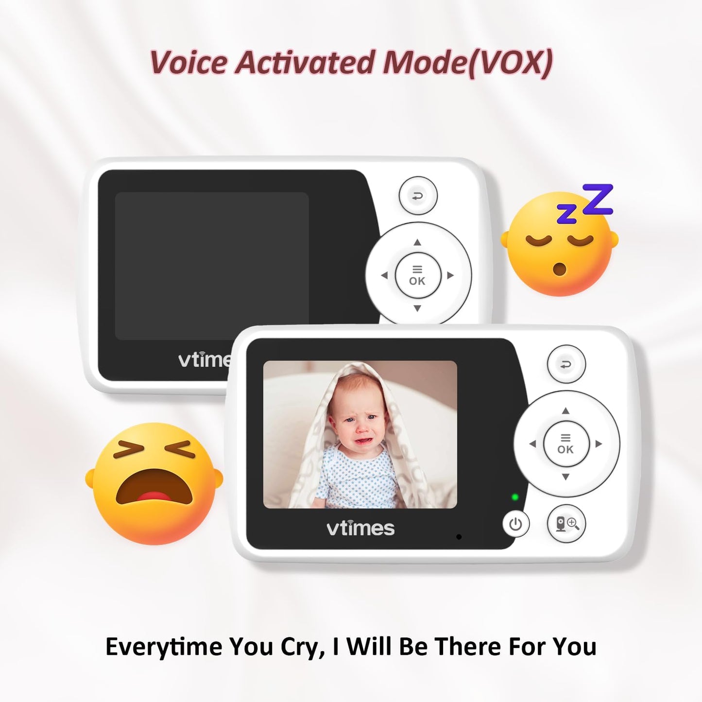 VTimes Baby Monitor with Camera and Audio, 2.4" LCD Screen Video Baby Monitor No WiFi Night Vision, Portable Baby Camera Monitor VOX Pan-Tilt-Zoom Alarm and 1000ft, Ideal for Baby/Elderly/Pet