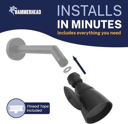 HammerHead Showers® Solid Metal 2 Inch High Pressure Shower Heads - MATTE BLACK – 2.5 GPM Shower Heads High Pressure - High Flow Shower Head with ADJUSTABLE SPRAY PATTERN - Fixed Shower Head