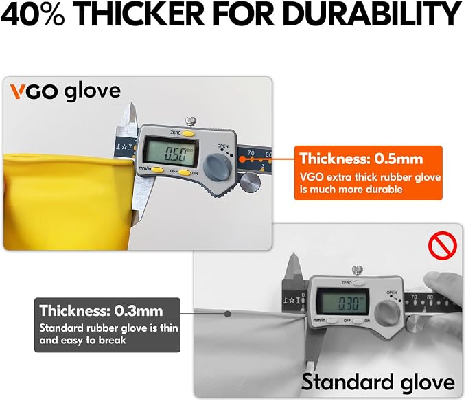 Vgo... 2-Pairs Reusable Household Gloves, Rubber Dishwashing gloves, Extra Thickness, Long Sleeves, Kitchen Cleaning, Working, Painting, Gardening, Pet Care (Size XL, Yellow, HH4601)