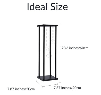 Rectangular Metal Wedding Flower Stand Vase with Hanging Glass Globe Terrarium Tealight Candle Holder, Multifunctional Geometric Column Frame Centerpiece (Black, 2 Pcs 25.2'')