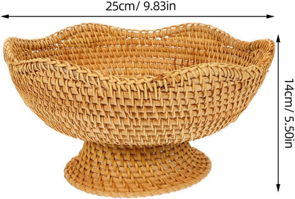 DOITOOL Rattan Fruit Bowl, Woven Footed Bowl Round Pedestal Plate Decorative Bowl for Table Centerpiece, 10 Inch Rattan Footed Bowl Woven Fruit Bowl for Kitchen Counter or Table Decorations
