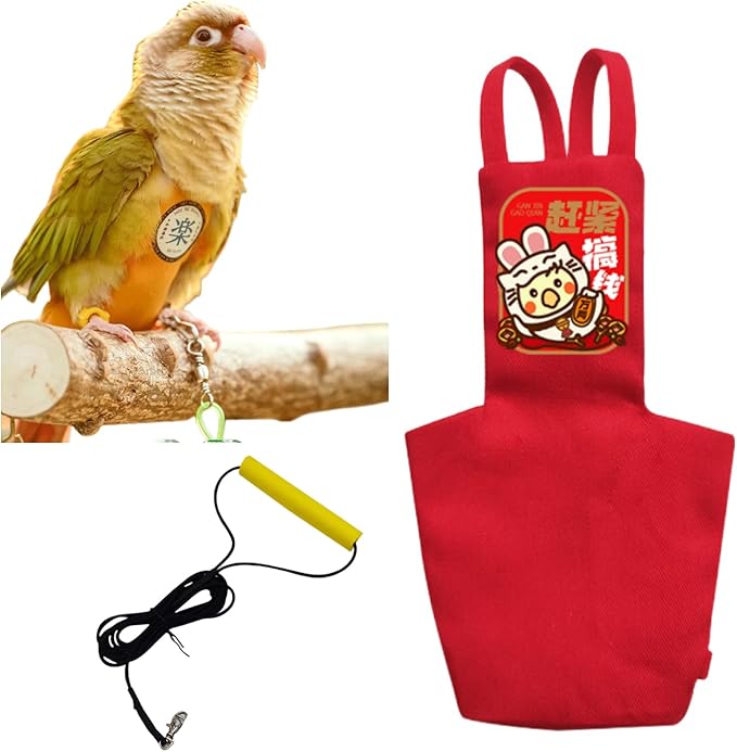 MANON ROSA Bird Diapers Leash Set Washable Reusable Handmade Flight Suit Waterproof Inner Layer - Protective Parrot Nappy Clothes Parakeets Macaws Budgies Canaries (Red3,Blue Monk Parakeet)