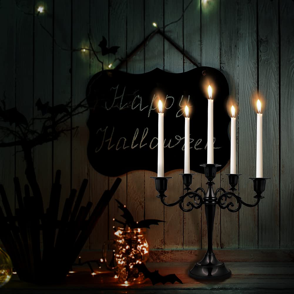 FANWNKI 5-Candle Metal Candelabra 10.2 Inch Tall Candlestick Candle Holders for Home Decor Wedding Christmas Church Halloween Party, Black
