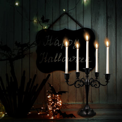 FANWNKI 5-Candle Metal Candelabra 10.2 Inch Tall Candlestick Candle Holders for Home Decor Wedding Christmas Church Halloween Party, Black