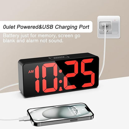 Welgo 7.5 Inches Oversized Digital Alarm Clock for Visually Impaired | 0-100% dimmer, large easy-read numbers, adjustable volume, USB charging port, snooze, outlet-powered for bedroom